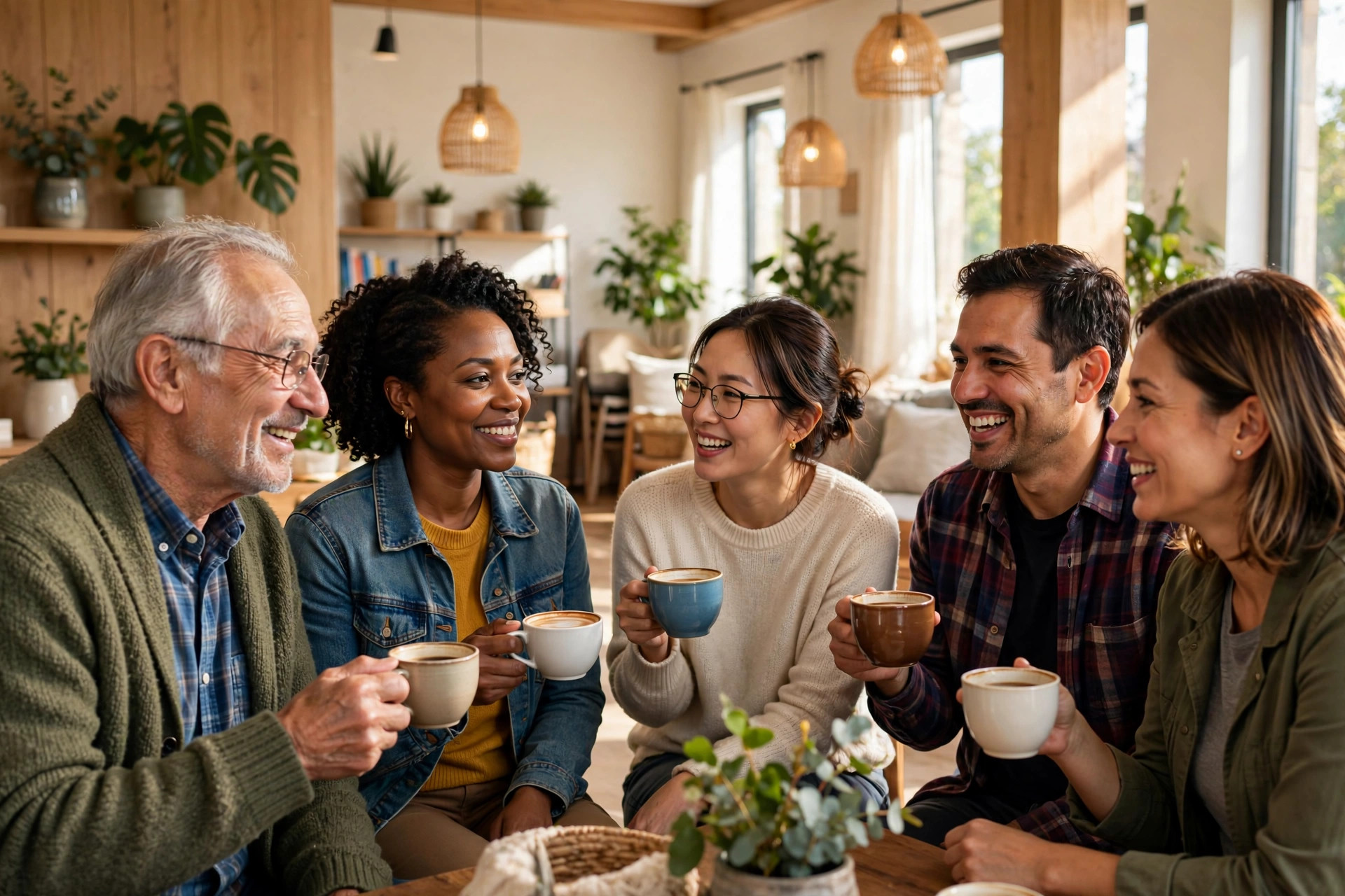 Neighbors talking together at a community gathering